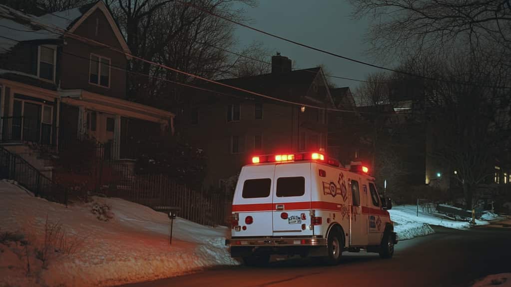 an ambulance outside a suburban house showing Dangers of Mixing Fentanyl with Prescription Medications