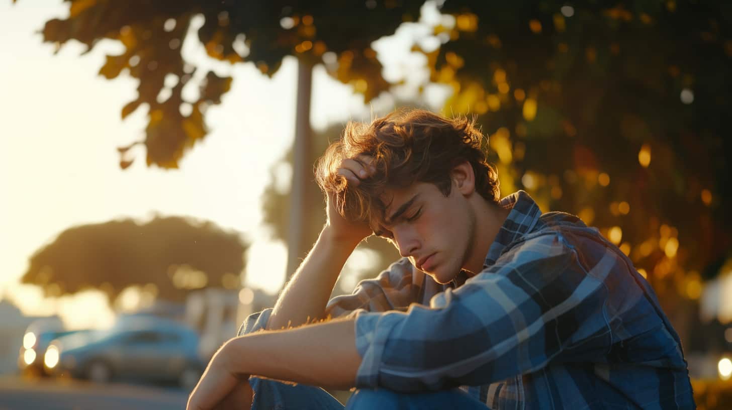 young man is sick of being addicted, sits in a suburb and considers what is crank detox