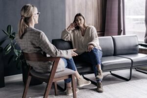 Woman undergoing individual therapy at Christian rehab for women