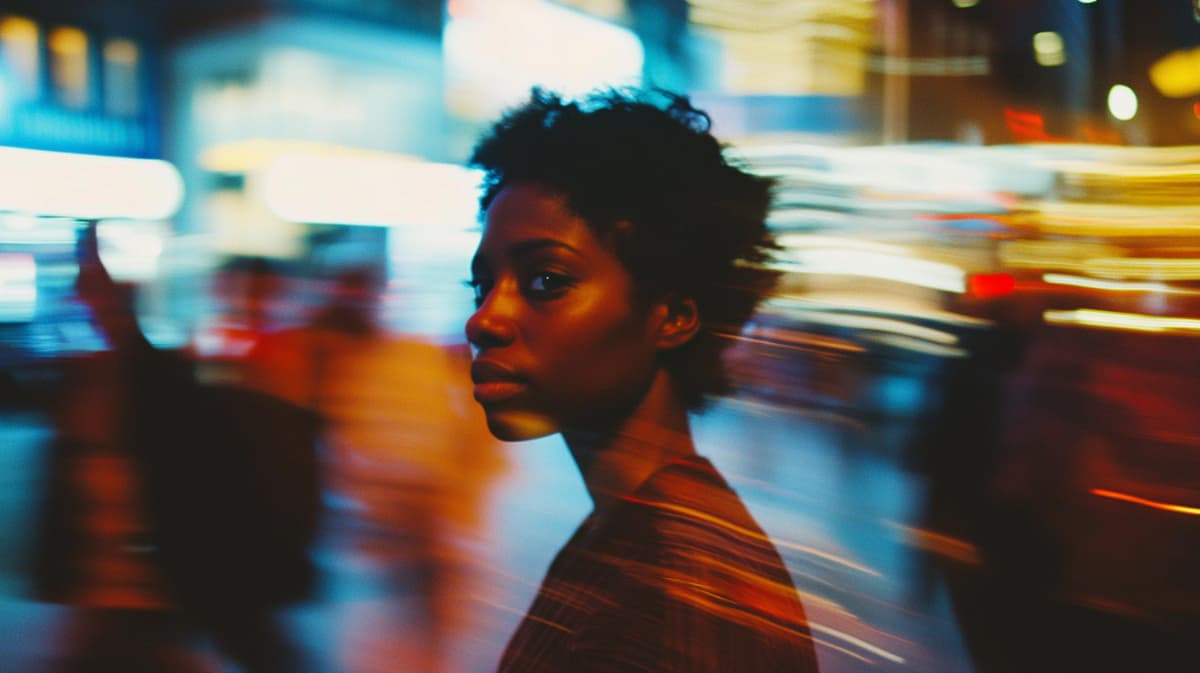 Woman stands in the city with background blurry to show the effects of substance induced mood disorder.